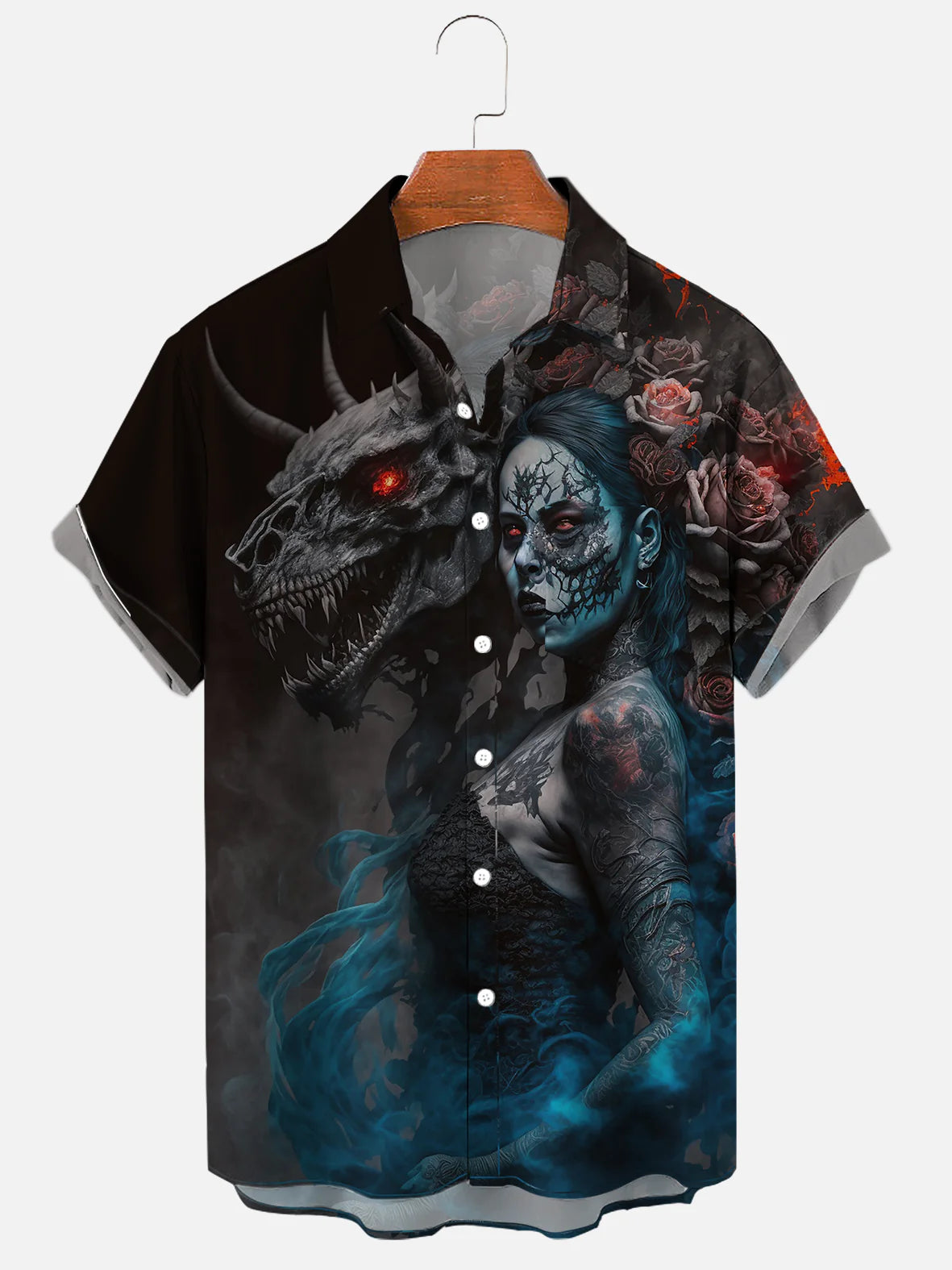 Rose Skull Girl Tattoo Design Soft & Breathable Short Sleeve Shirt