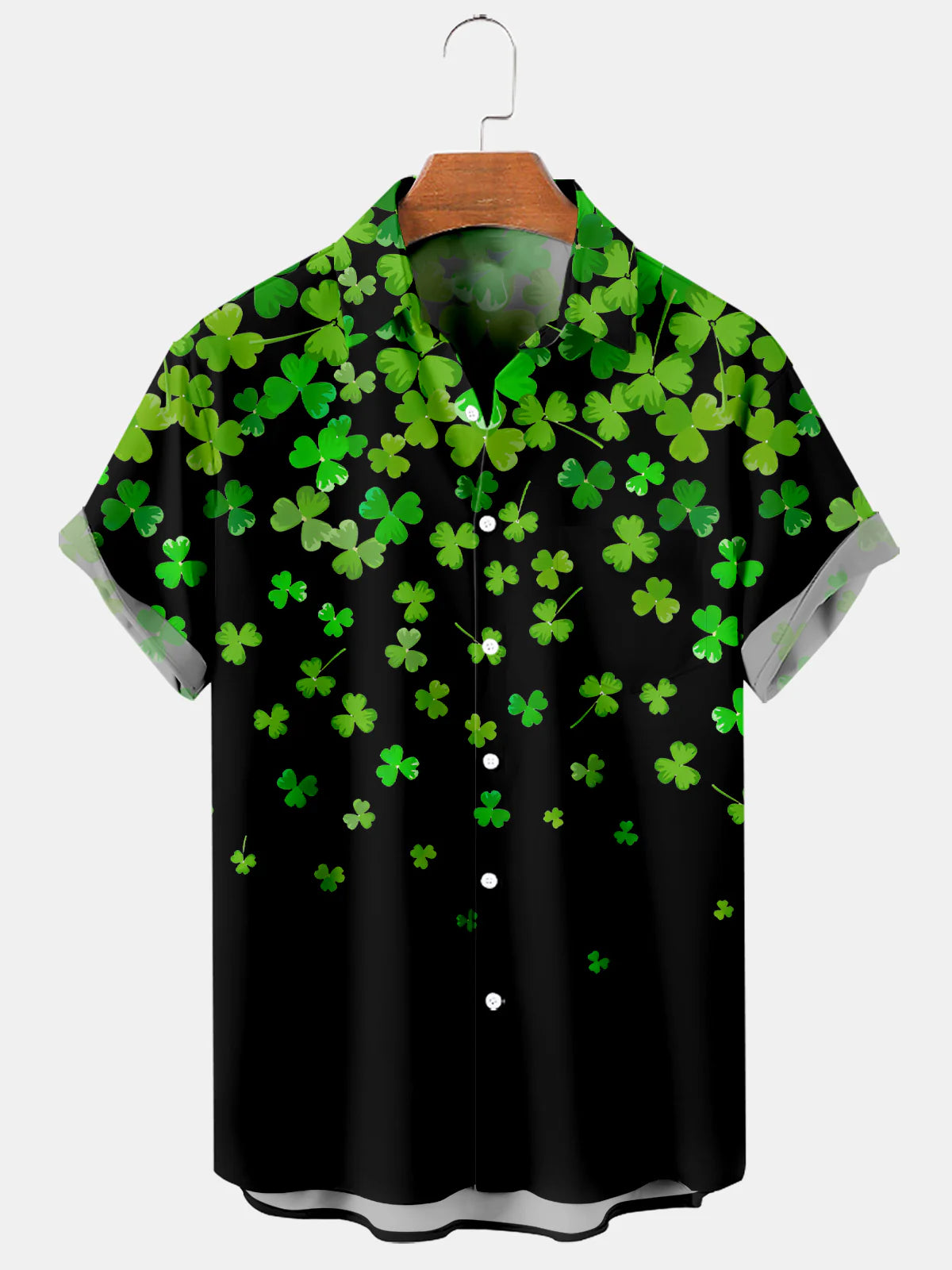 Men's St. Patrick's Clover Fallen Leaf Print Short Sleeve Shirt