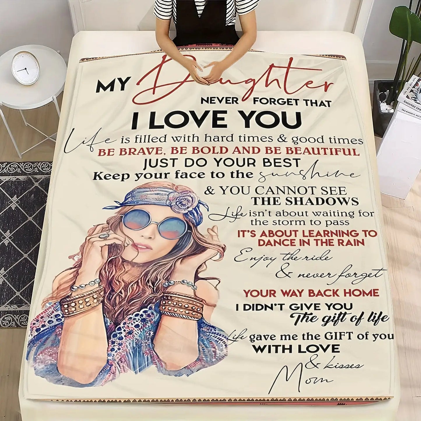 Blanket for Daughter Gifts - My Daughter Never Forget That I Love You, Be Brave Be Bold” From Mom, Birthday Christmas Graduation, Inspirational Motivational