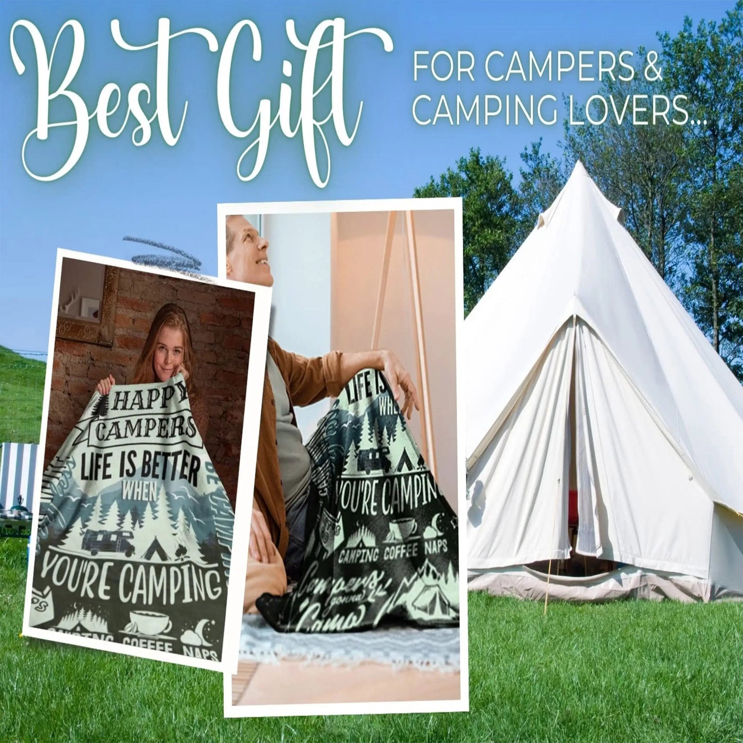 Gifts for Campers Blanket - Life Is Better When You're Camping - From Family Friends, Birthday Christmas Holiday, Inspirational Motivational