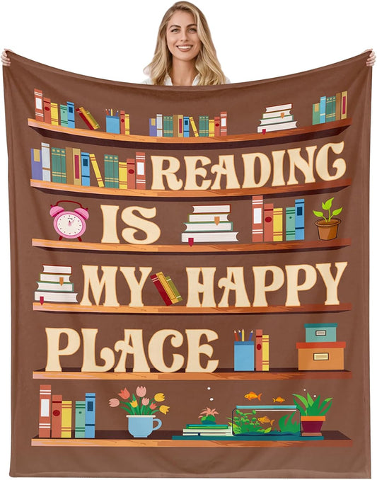 Blanket for Daughter Gifts, “Reading Is My Happy Place”, From Mom Dad, Birthday, Christmas, Graduation, Inspirational Theme