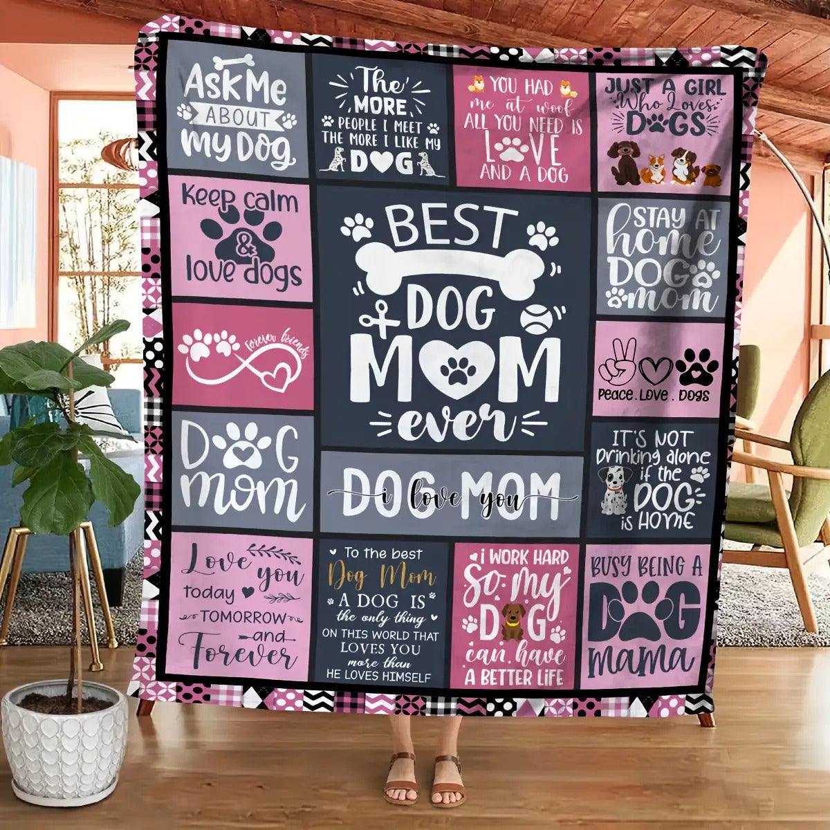 Gift for Dog Mom Blanket - Best Dog Mom Ever - From Parents, Birthday, Christmas, Everyday Encouragement, Inspirational