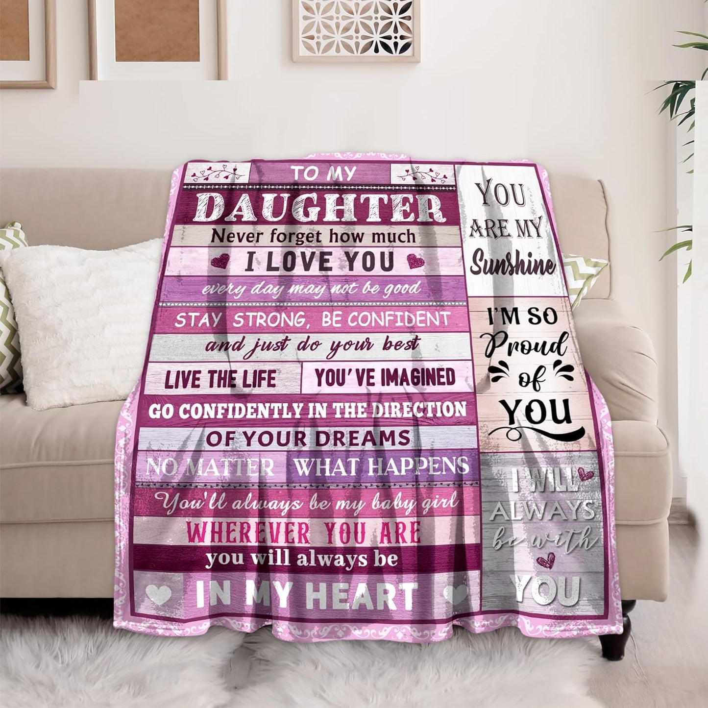 Blanket for Daughter Gifts, “Never forget how much I love you, you are my sunshine”, From Mom Dad, Birthday, Christmas, Motivational