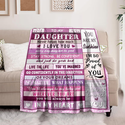 Blanket for Daughter Gifts, “Never forget how much I love you, you are my sunshine”, From Mom Dad, Birthday, Christmas, Motivational