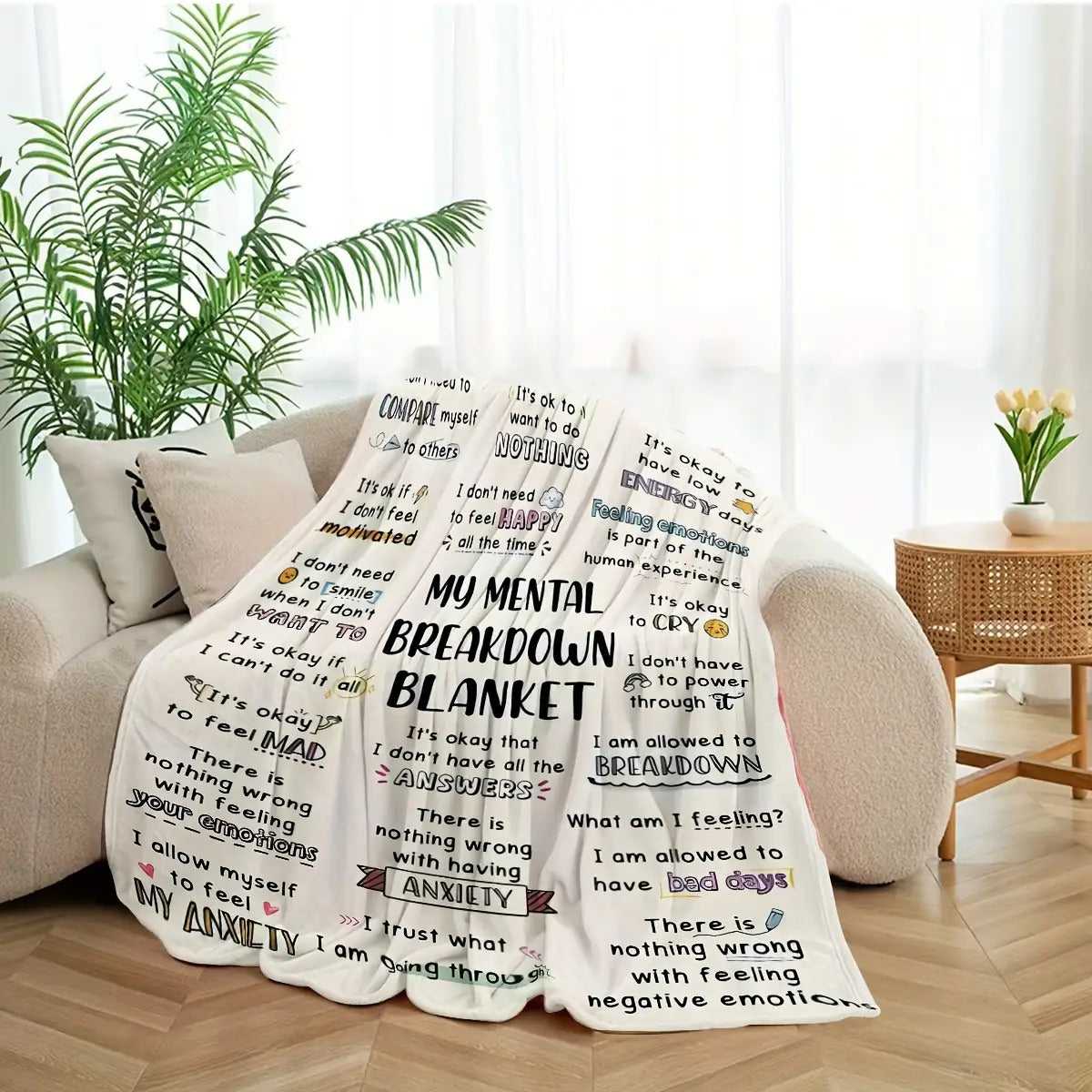 Mental Health Blanket for Gifts - My Mental Breakdown Blanket - From Family Friends, Birthday Christmas Everyday Encouragement, Inspirational Motivational