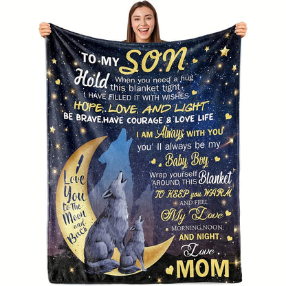 Gifts for Son Blanket - I Love You to the Moon and Back - From Mom, Birthday, Christmas, Everyday Encouragement, Inspirational Motivational
