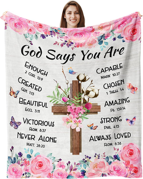 Blanket for Daughter Gifts, “God Says You Are Enough, Created, Beautiful, Victorious, Never Alone, Capable, Chosen, Amazing, Strong, Always Loved”, From Mom Dad, Birthday, Christmas, Graduation, Inspirational