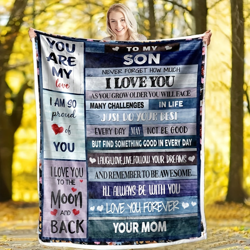 Blanket for Son Gifts, “Never Forget How Much I Love You”, From Mom, Birthday, Christmas, Graduation, Inspirational Motivational