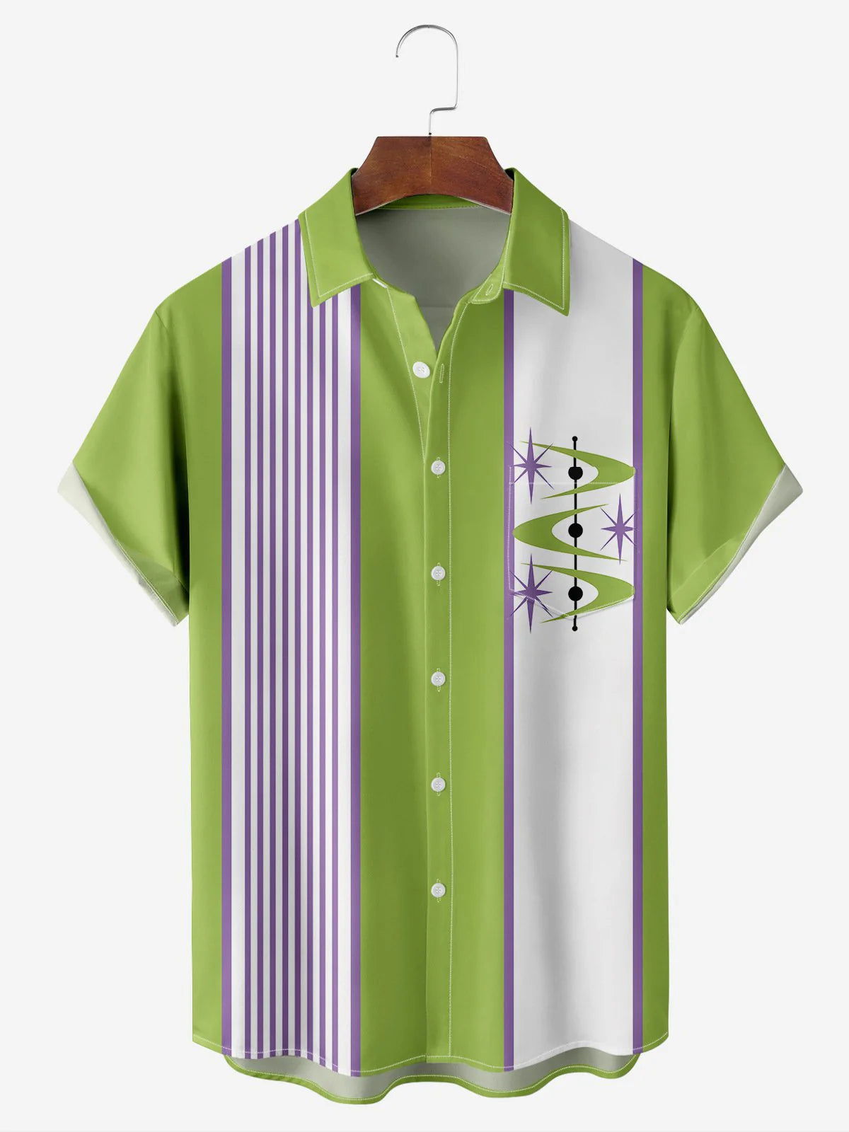 Medieval Pattern Chest Pocket Short Sleeve Bowling Shirt