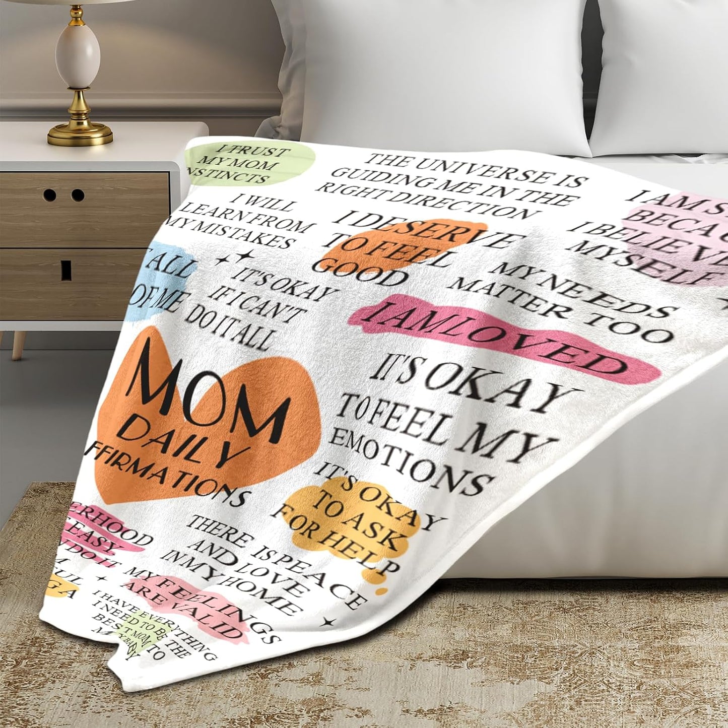 Blanket for Mom Gifts, “Mom Daily Affirmations”, From Daughter or Son, Birthday Christmas Everyday Encouragement, Inspirational