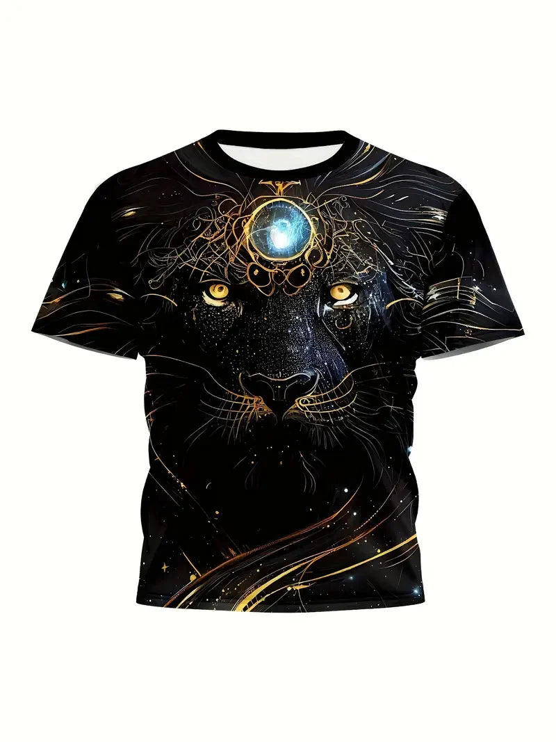 Plus Size Men's 3D Lion Graphic Print T-shirt Personalized Cool Short Sleeve Tees For Summer