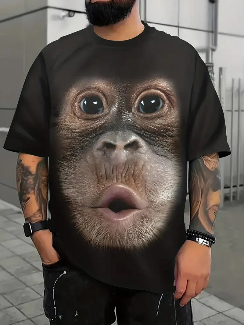 Men's Personalized 3D Gorilla Print T-shirt, Oversized Fashion Casual Loose Fit Tees Short Sleeve Tops For Big & Tall Males, Men's Clothing, Plus Size