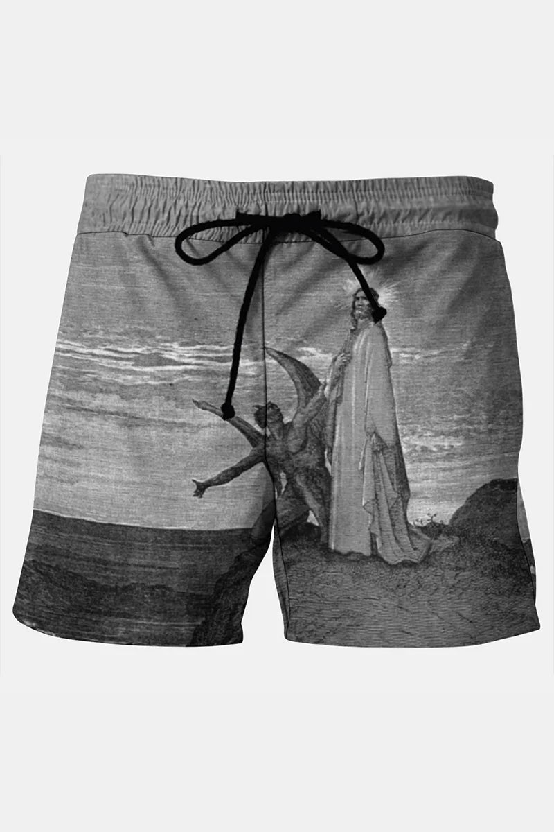 Men's The Temptation Of Christ¡± Jesus Leads Into The Desert Is Tempted By The Devil Illustration Printing Shorts