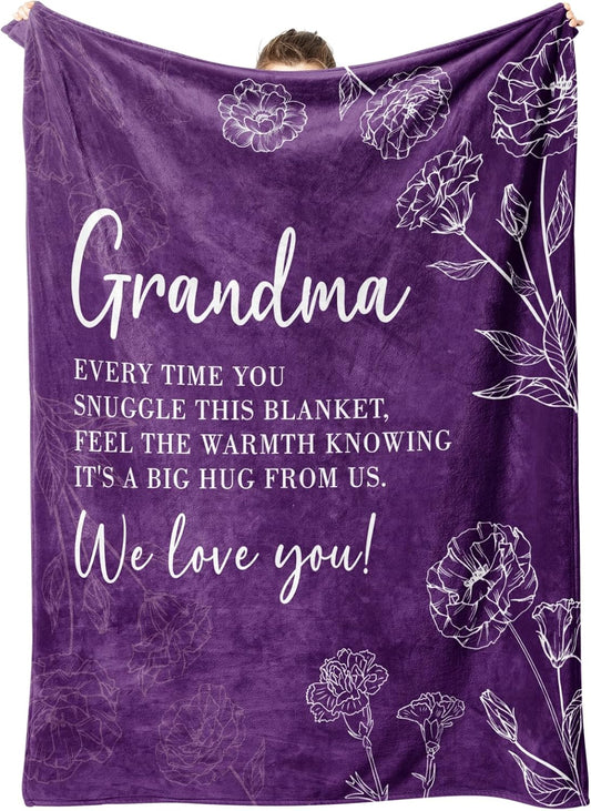 Blanket for Grandma Gifts, “Every time you snuggle this blanket, feel the warmth knowing it’s a big hug from us. We love you!”, From Family, Birthday, Christmas, Everyday Encouragement, Inspirational