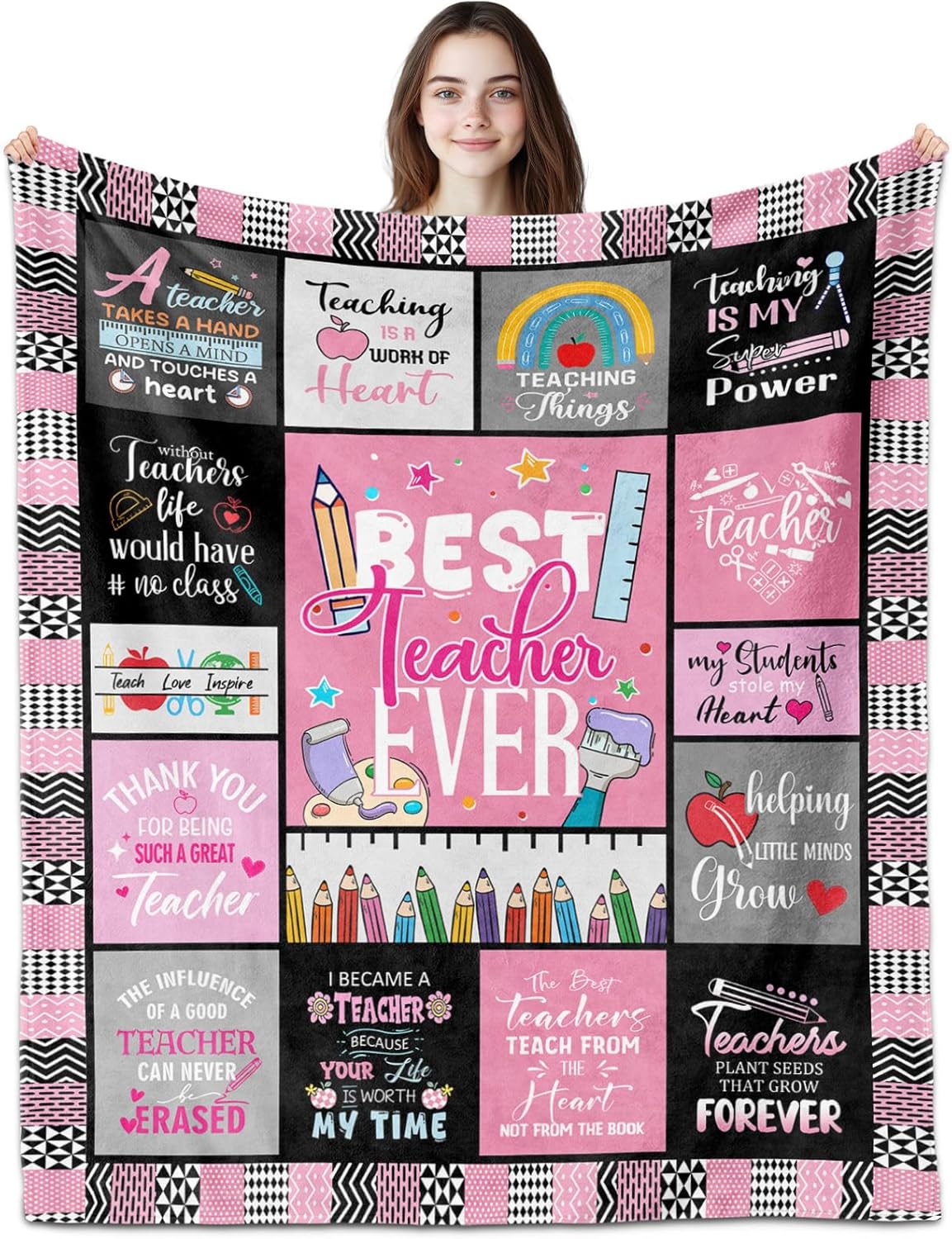 Blanket for Teacher Gifts, “Best Teacher Ever”, From Student, Birthday Christmas Graduation Holiday, Inspirational Motivational