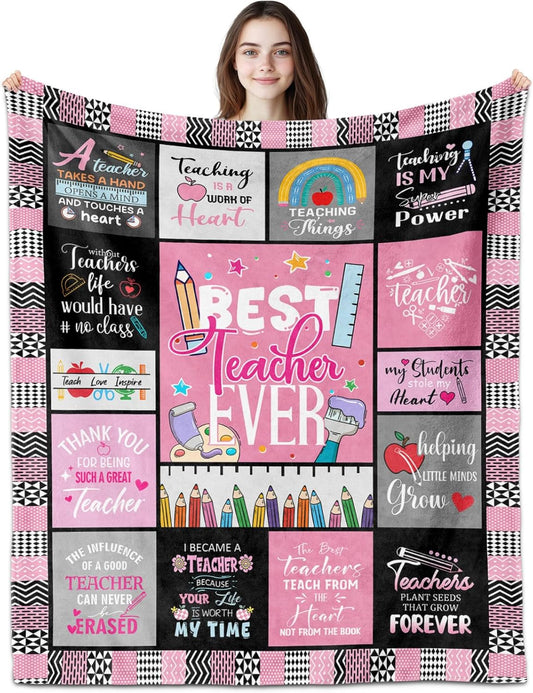 Blanket for Teacher Gifts, “Best Teacher Ever”, From Student, Birthday Christmas Graduation Holiday, Inspirational Motivational