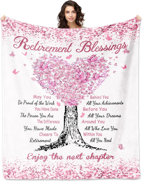Blanket for Retirement Gifts, “Retirement Blessings Enjoy the next chapter”, From Family Friends Coworkers, Birthday Christmas Graduation, Inspirational