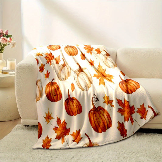 Pumpkin Blanket for Autumn Gifts, “Pumpkin Patch & Fall Leaves Pattern,” From Family, Thanksgiving, Halloween, Holiday, Everyday, Seasonal