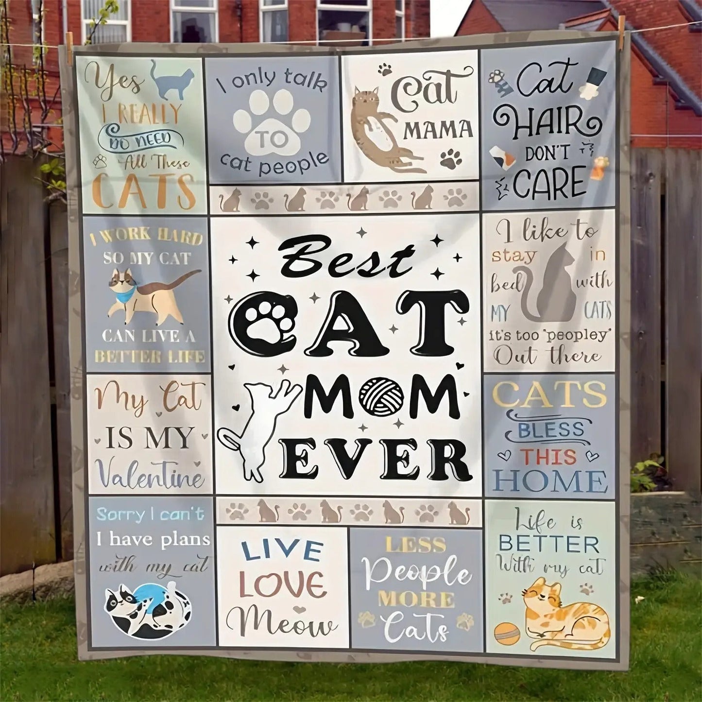 Gifts for Cat Mom Blanket, “Best Cat Mom Ever”, From Family, Birthday, Christmas, Everyday Encouragement, Inspirational, Motivational