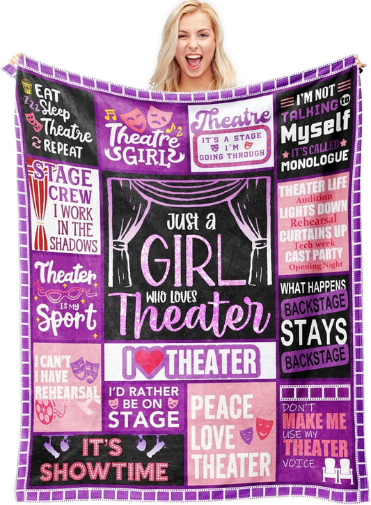 Blanket for Daughter Gifts, “Just a Girl Who Loves Theater”, From Mom Dad, Birthday Christmas Graduation, Inspirational Motivational