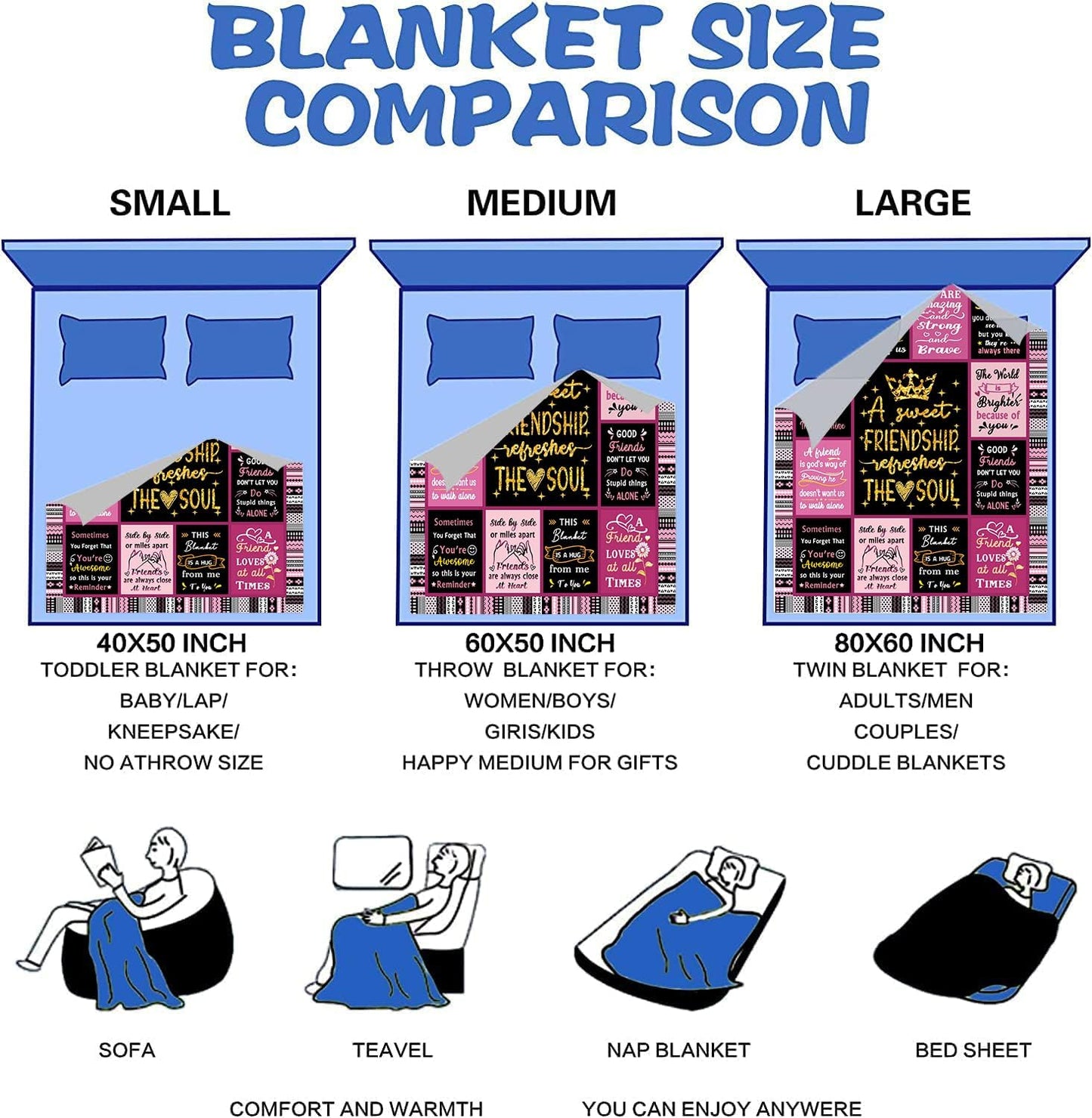 Gifts for Best Friend Blanket, "A Sweet Friendship Refreshes the Soul", From Friend, Birthday, Christmas, Graduation, Inspirational