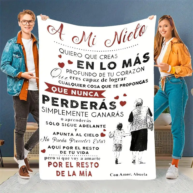 Blanket for Grandson Gifts - A Mi Nieto Quiero Que Creas en Lo Más Profundo de Tu Corazón - From Grandma, Birthday Christmas Graduation, Inspirational Motivational
