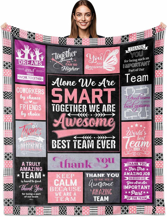 Blanket for Team Gifts, “Alone We Are Smart, Together We Are Awesome, Best Team Ever”, From Coworkers, Birthday, Christmas, Inspirational