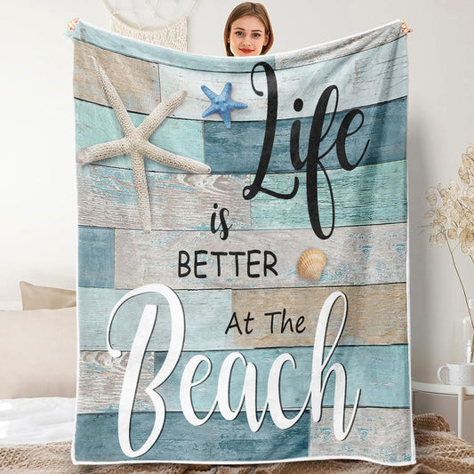 Blanket for Beach Lovers Gifts, “Life is Better at the Beach”, From Family, Birthday, Christmas, Holiday, Motivational, Inspirational