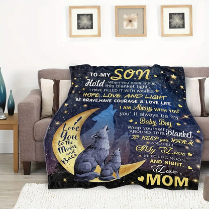 Gifts for Son Blanket - I Love You to the Moon and Back - From Mom, Birthday, Christmas, Everyday Encouragement, Inspirational Motivational