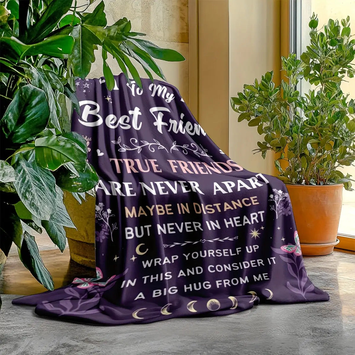 Blanket for Best Friend Gifts - True Friends Are Never Apart Maybe in Distance But Never in Heart - From Friend, Birthday, Christmas, Everyday Encouragement, Inspirational