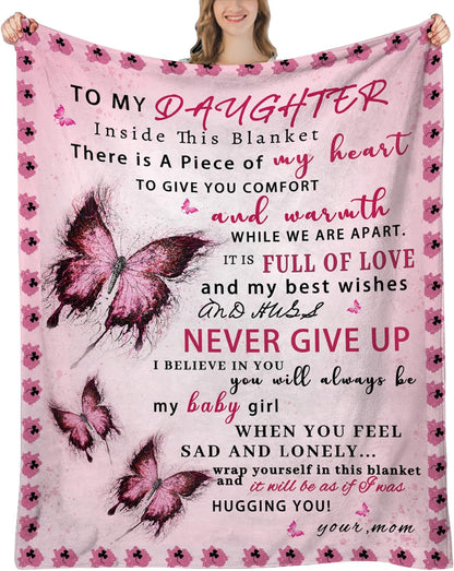 Blanket for Daughter Gifts, “There Is a Piece of My Heart to Give You Comfort and Warmth”, From Mom, Birthday Christmas, Inspirational