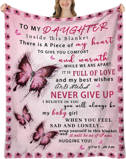 Blanket for Daughter Gifts, “There Is a Piece of My Heart to Give You Comfort and Warmth”, From Mom, Birthday Christmas, Inspirational