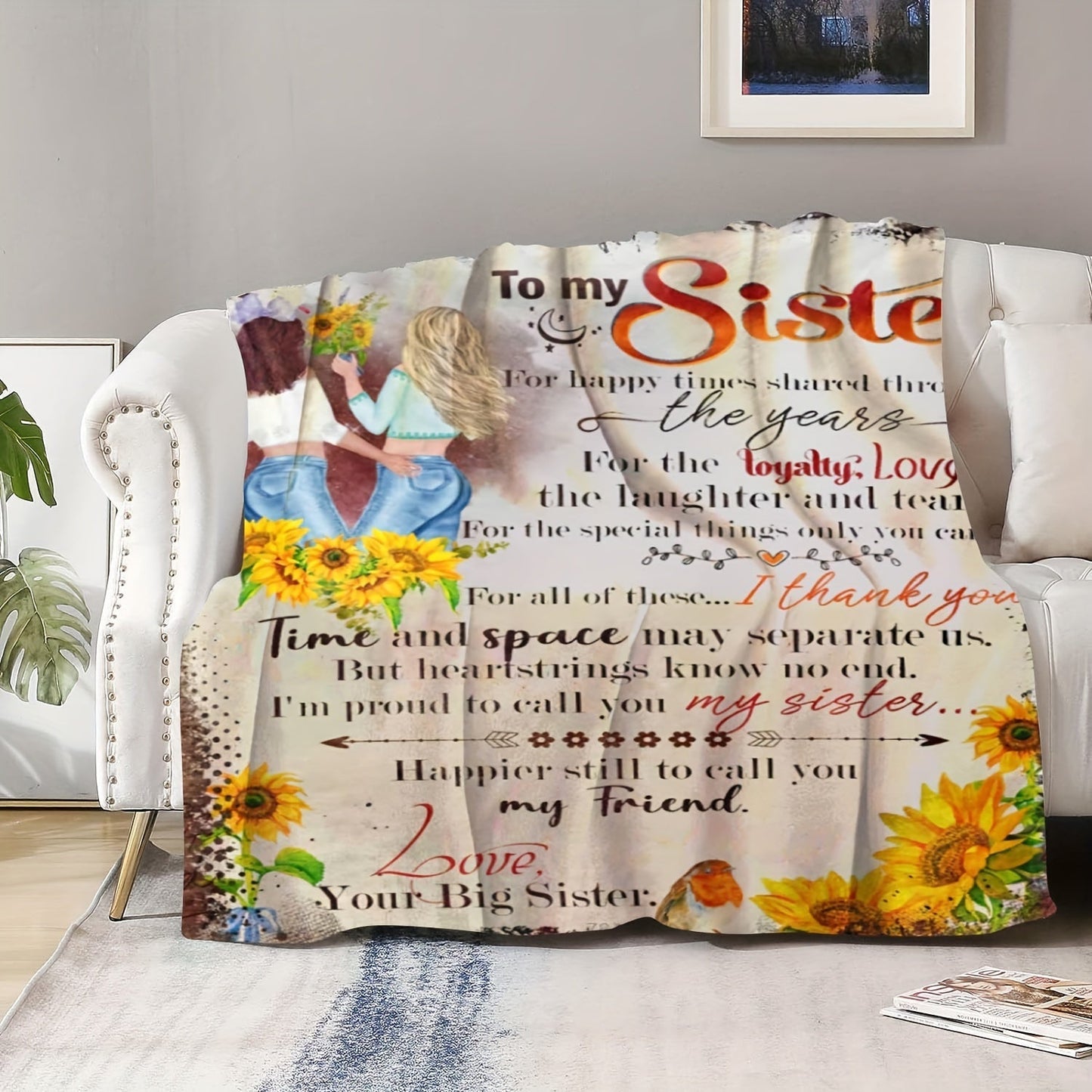 Gifts for Sister Blanket - To my Sister For happy times shared through the years - From Big Sister, Birthday, Christmas, Everyday Encouragement, Inspirational