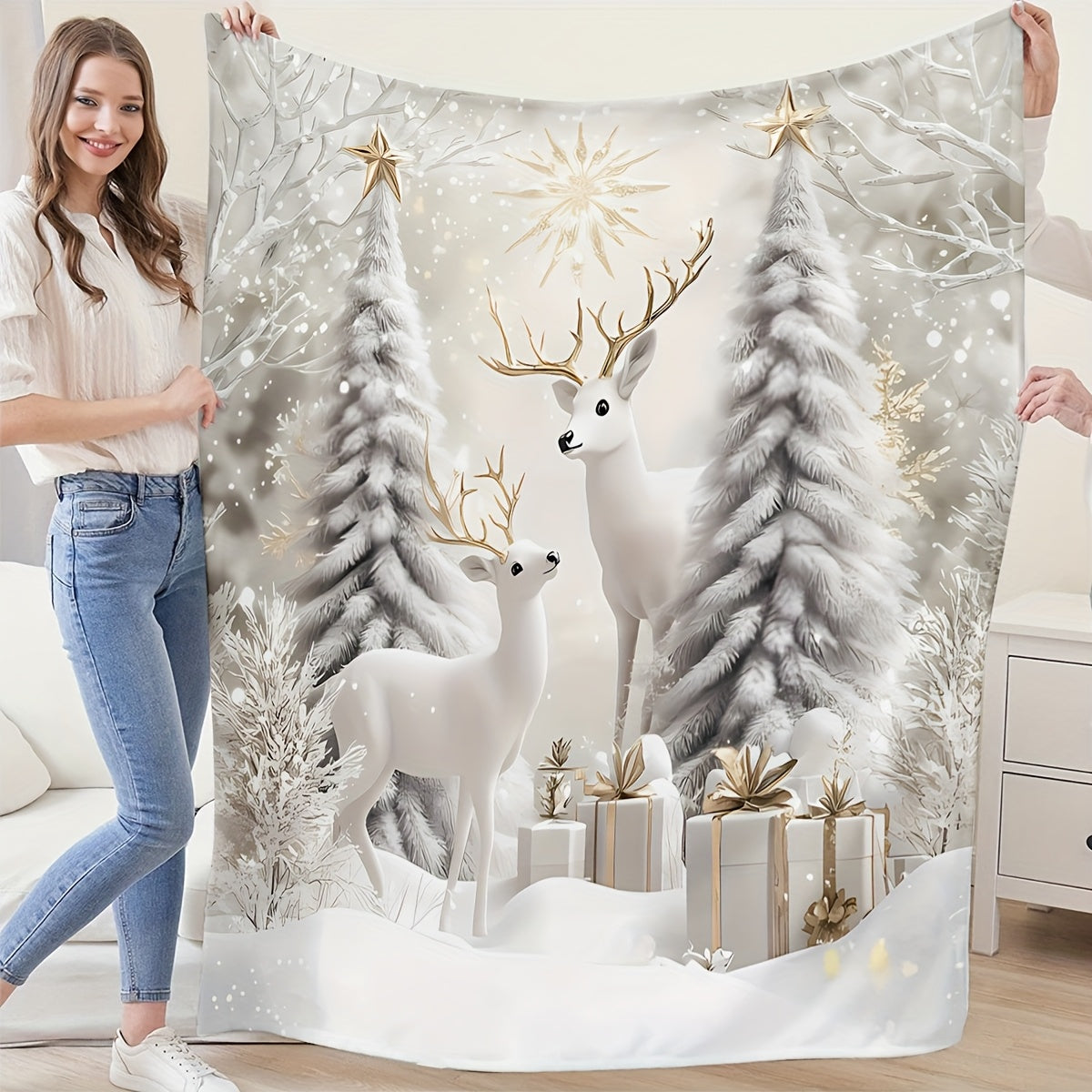 Blanket for Son Gifts, “Merry Christmas Deer Winter”, From Mom Dad, Christmas Birthday Holiday, Inspirational Motivational
