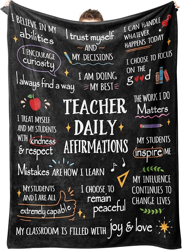 Blanket for Teacher Gifts, “Teacher Daily Affirmations”, From Students, Birthday, Christmas, Graduation, Inspirational Motivational