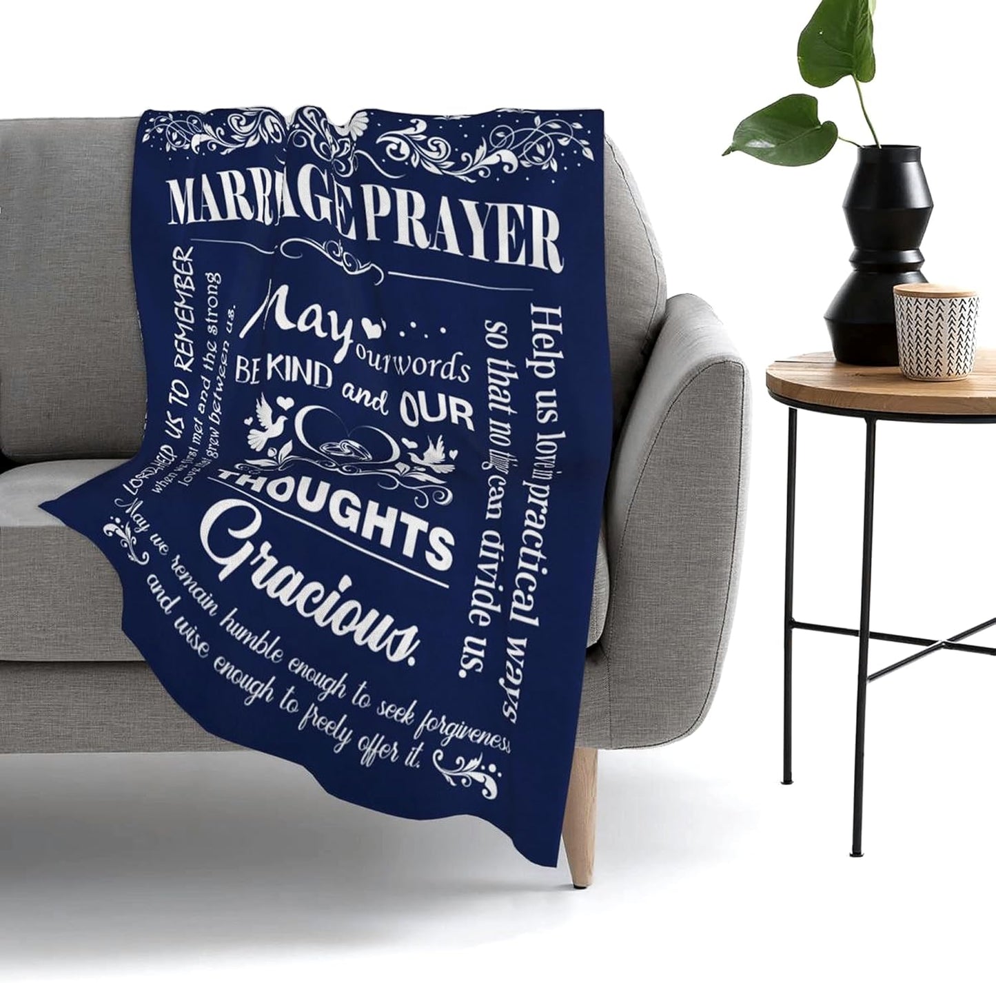 Blanket for Couple Gifts, “Marriage Prayer May Our Words Be Kind and Our Thoughts Gracious”, From Husband Wife, Birthday Christmas Anniversary, Inspirational Faith