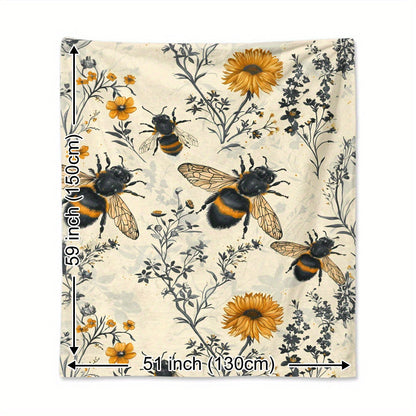 Gift for Nature Lovers Blanket, “Bee Happy,” From Family, Birthday, Christmas, Everyday Encouragement, Inspirational Floral Theme