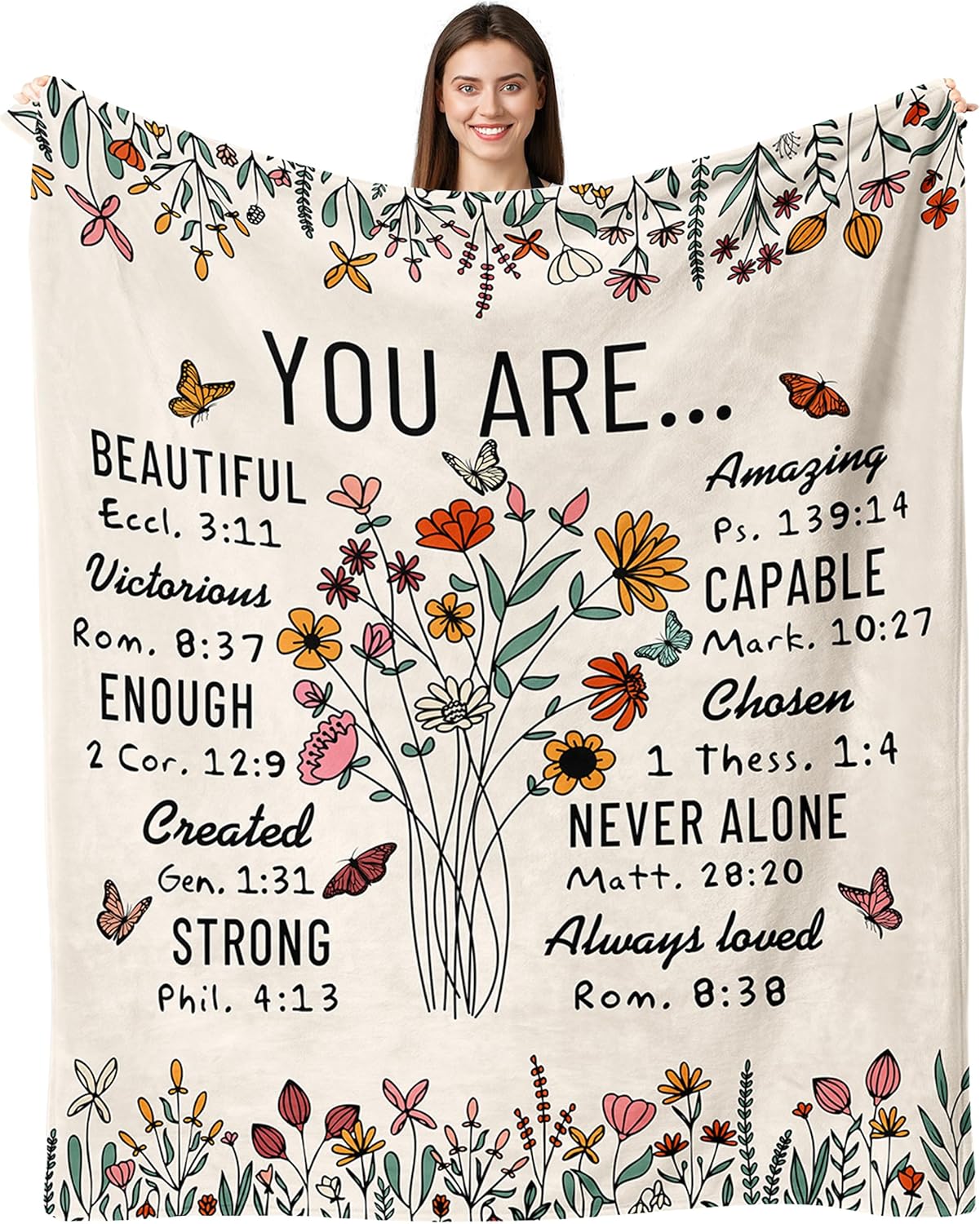 Blanket for Son Gifts, “You Are… Beautiful, Victorious, Strong, Never Alone, Always Loved”, From Parents, Birthday, Graduation, Inspirational