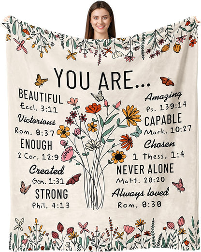 Blanket for Son Gifts, “You Are… Beautiful, Victorious, Strong, Never Alone, Always Loved”, From Parents, Birthday, Graduation, Inspirational