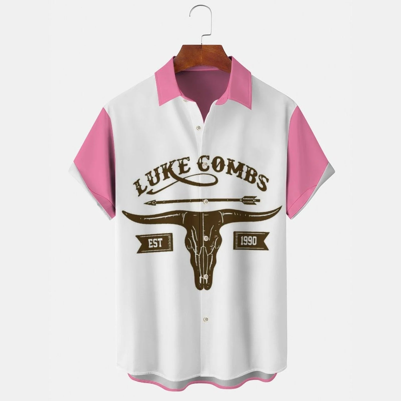 LOKE COMBS EST 1990 Men's Casual Stand Collar Soft & Breathable Short Sleeve Shirt