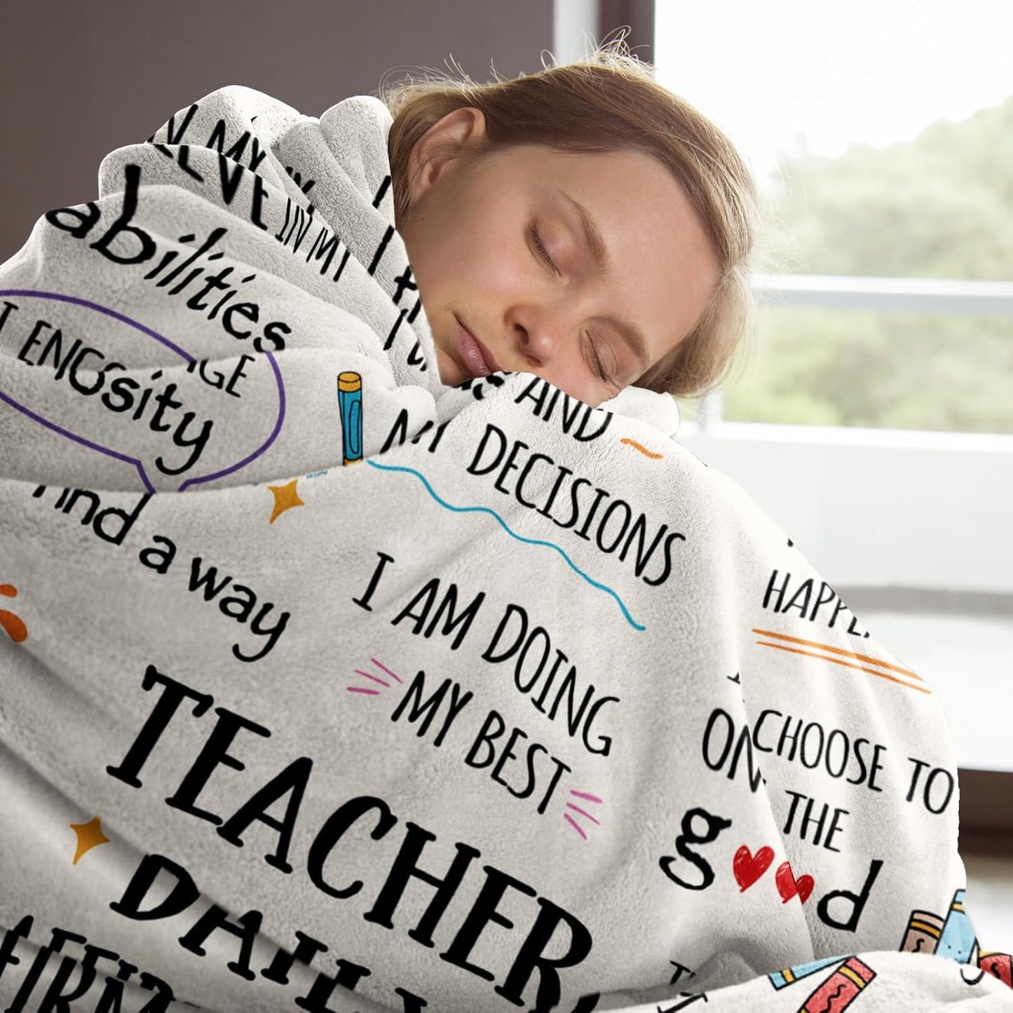 Blanket for Teacher Gifts, “Teacher Daily Affirmations”, From Students, Birthday, Christmas, Graduation, Inspirational Motivational