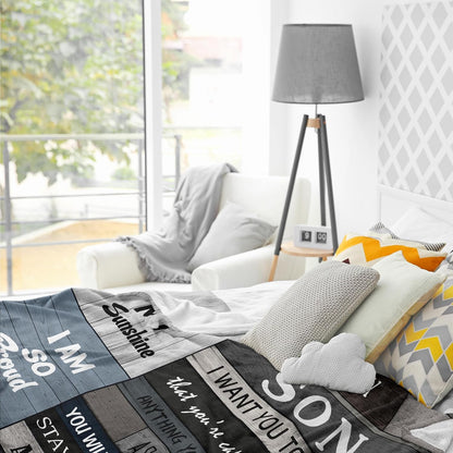 Blanket for Son Gifts, “You Are My Sunshine, I Am So Proud of You, I Will Always Be With You”, From Mom Dad, Birthday, Christmas, Graduation, Inspirational