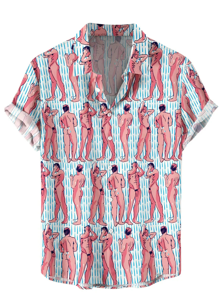 Men's Funny And Sexy Art Print Bowling Shirt