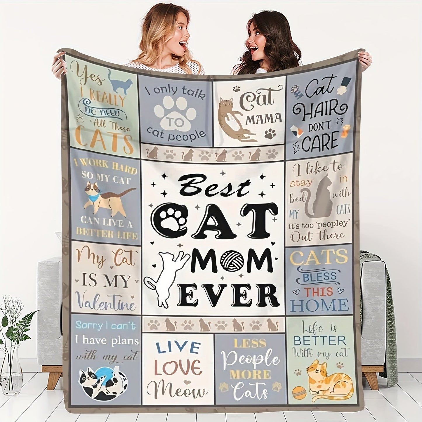 Gifts for Cat Mom Blanket, “Best Cat Mom Ever”, From Family, Birthday, Christmas, Everyday Encouragement, Inspirational, Motivational