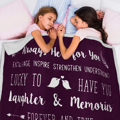 Blanket for Son Gifts, “Always Here for You Lucky to Have You Laughter & Memories”, From Parents, Birthday, Graduation, Inspirational