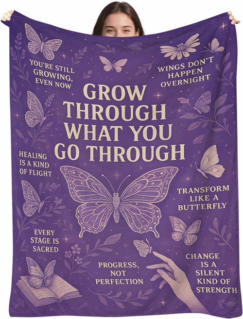 Blanket for Son Gifts, “Grow Through What You Go Through”, From Mom Dad, Birthday Christmas Graduation Holiday, Inspirational Motivational