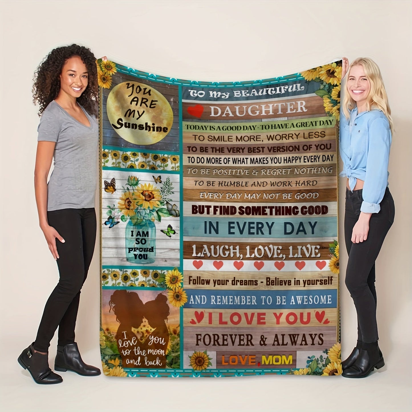 Blanket for Daughter Gifts - You Are My Sunshine, I Am So Proud You, I Love You to the Moon and Back - From Mom, Birthday, Christmas, Everyday Encouragement, Inspirational Motivational