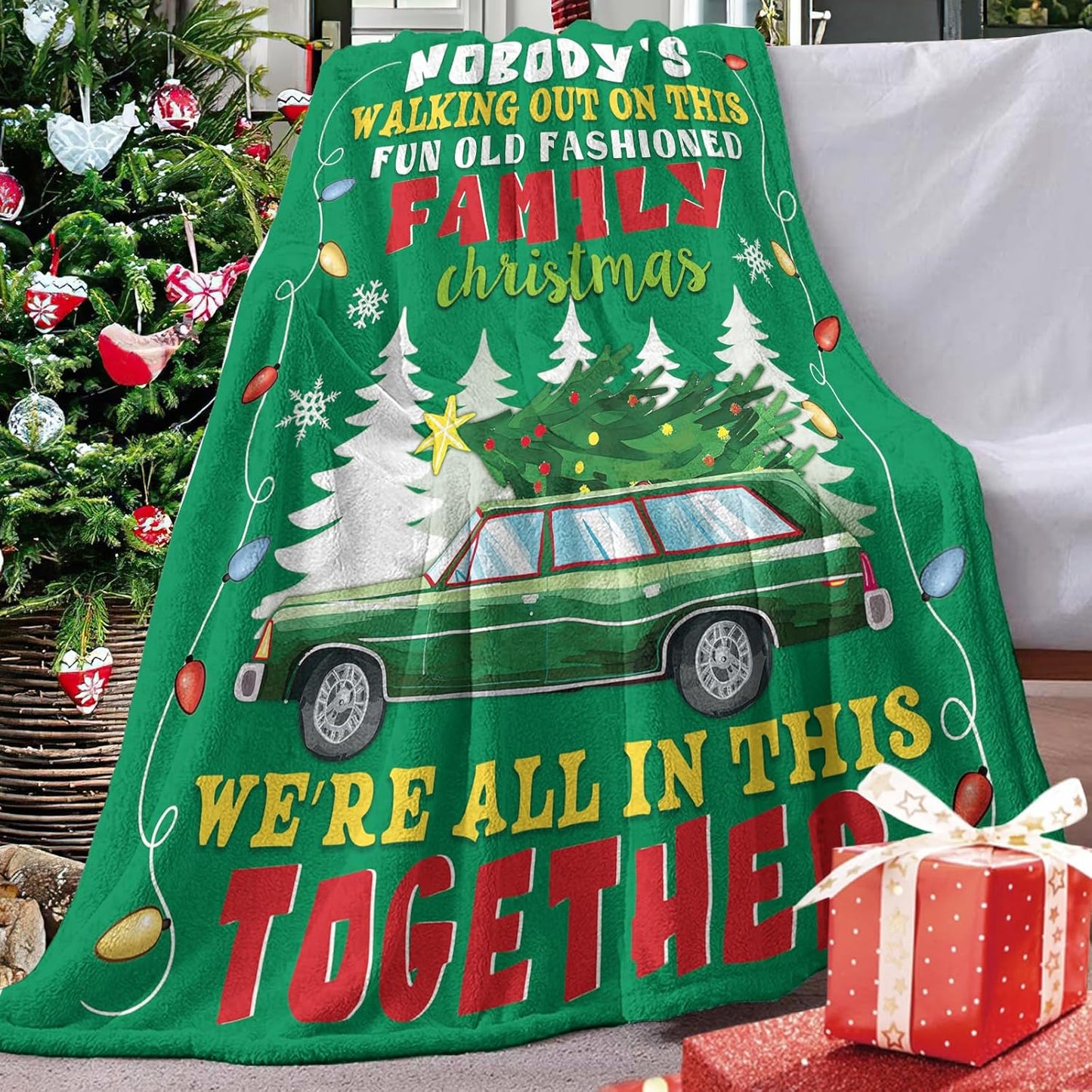 Blanket for Family Gifts, "Nobody's Walking Out on This Fun Old Fashioned Family Christmas We're All in This Together", From Parents, Christmas Birthday Holiday, Inspirational