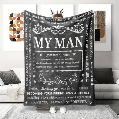 Blanket for Husband Gifts, “My Man, a person who makes you so happy”, From Wife, Birthday, Christmas, Everyday Encouragement, Inspirational
