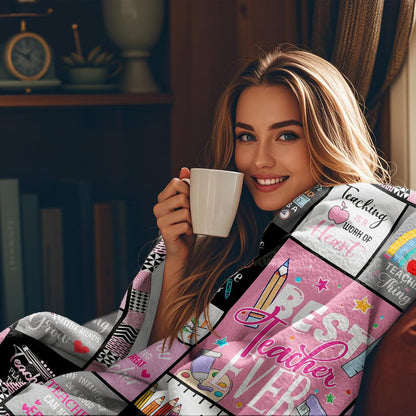 Blanket for Teacher Gifts, “Best Teacher Ever”, From Student, Birthday Christmas Graduation Holiday, Inspirational Motivational